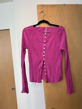 Free People Ribbed Button-Front Long Sleeve Cardigan